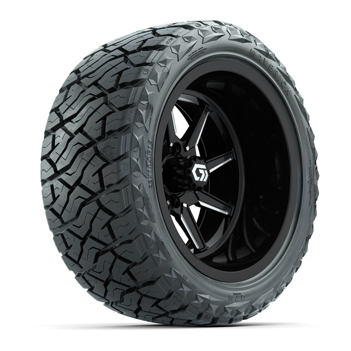 GTW Reaper Black/Machined 15" Deep Dish Wheels with 23X10-R15 Maverick Steel Belted Radial A/T Tires - Full Set Deep