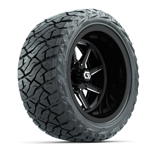 GTW Reaper Black/Machined 15" Deep Dish Wheels with 23X10-R15 Maverick Steel Belted Radial A/T Tires - Full Set Deep