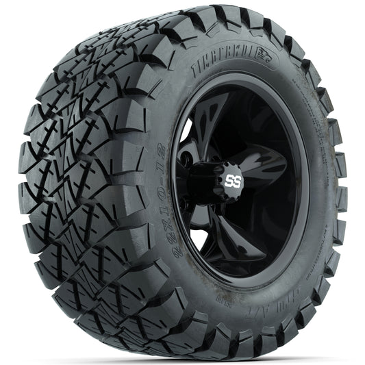 Set of (4) 12" GTW Godfather Wheels with 22x10-12 GTW Timberwolf All-Terrain Tires