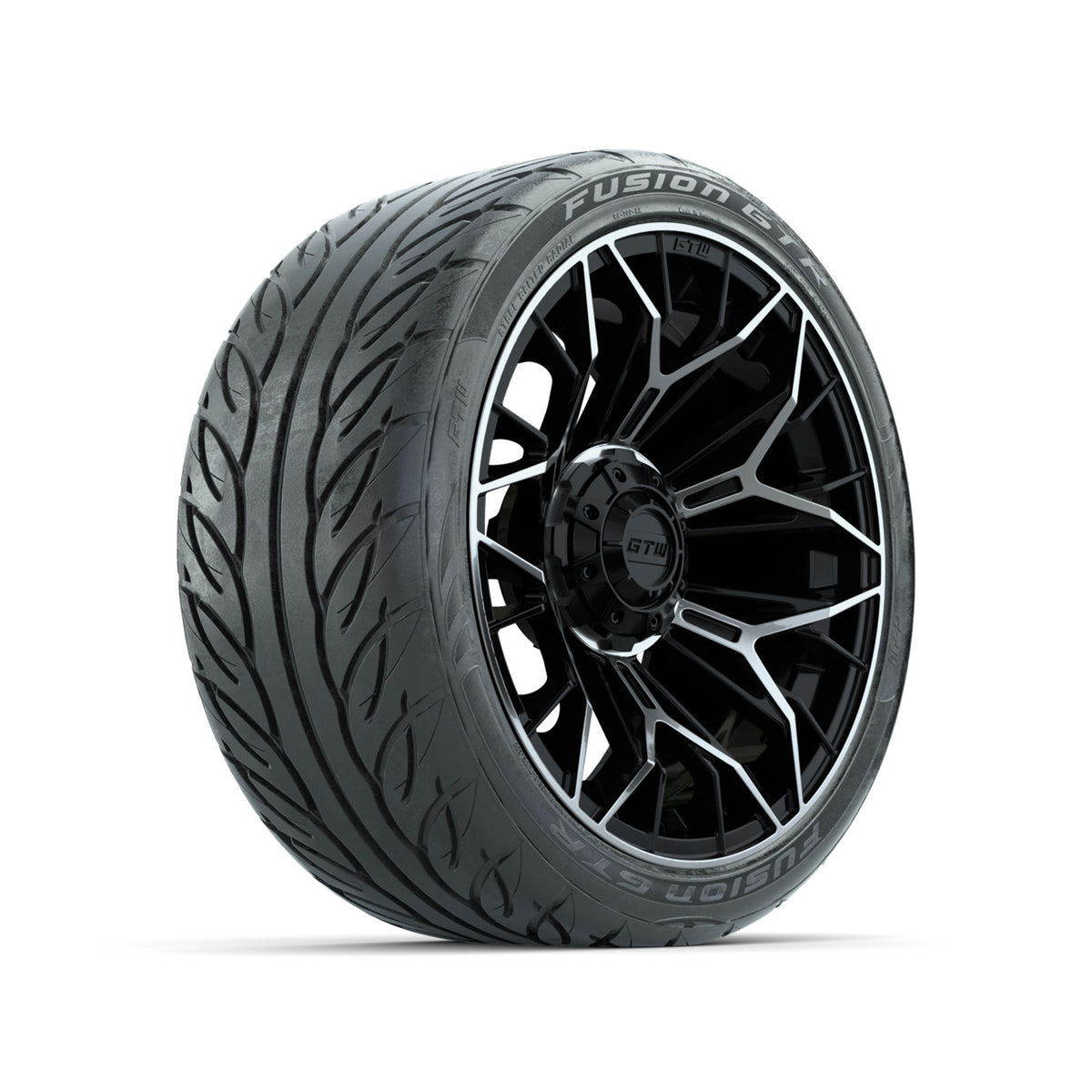15" GTW® Stellar Machined & Black Wheels with 215/40-R15 Fusion GTR Street Tire-Set of 4