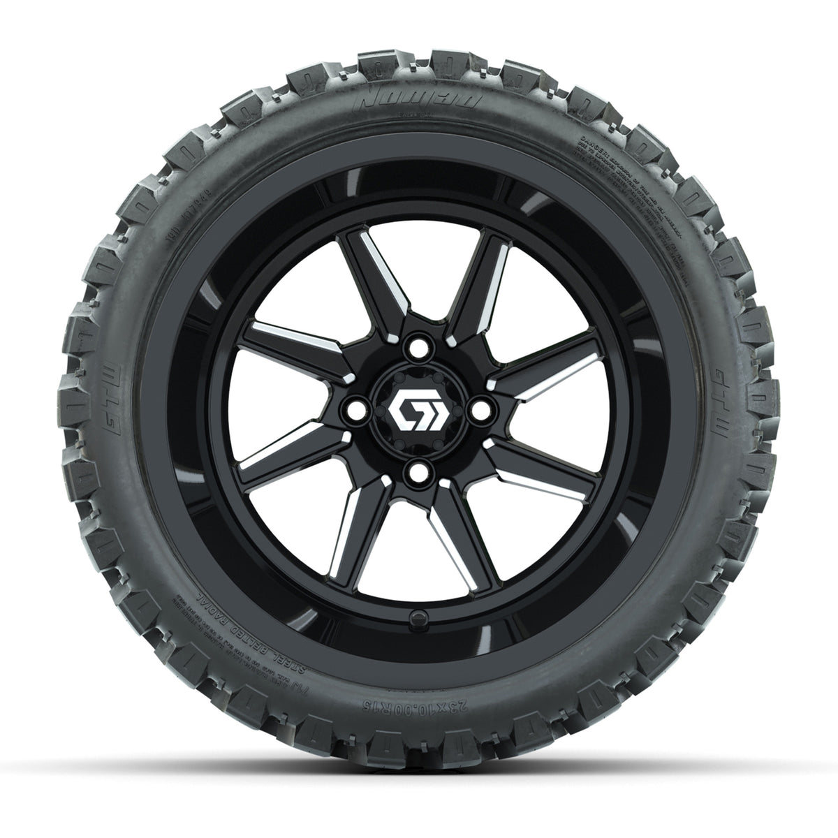 GTW® Reaper Black/Machined 15" Wheels with 23X10-R15 Nomad Steel Belted Radial All-Terrain Tires - Full Set