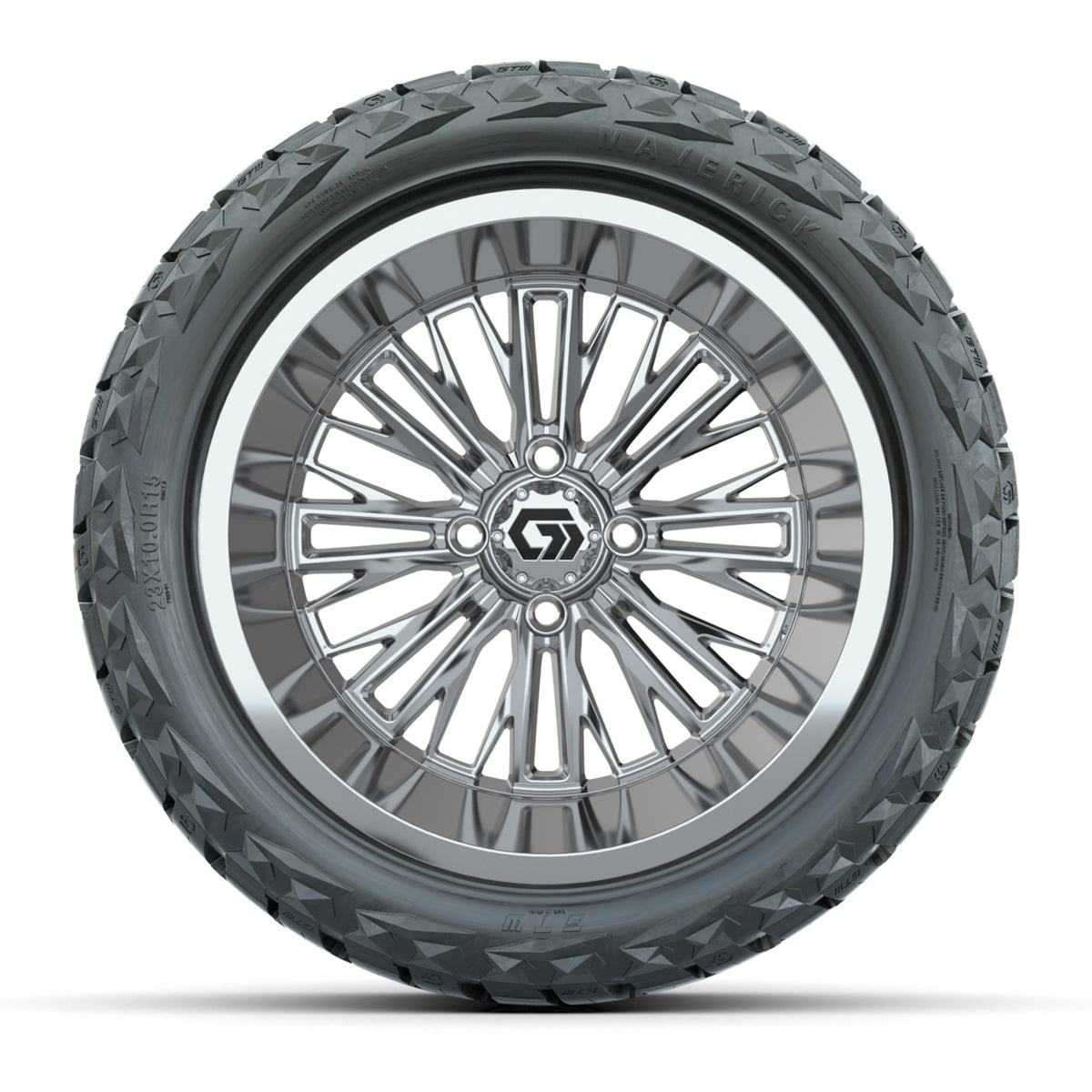 GTW Viper Chrome 15" Deep Dish Wheels with 23X10-R15 Maverick Steel Belted Radial All-Terrain Tires - Full Set