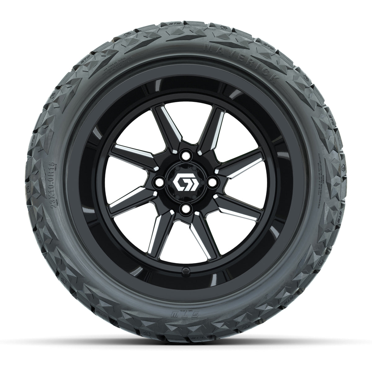 GTW Reaper Black/Machined 15" Deep Dish Wheels with 23X10-R15 Maverick Steel Belted Radial A/T Tires - Full Set Deep