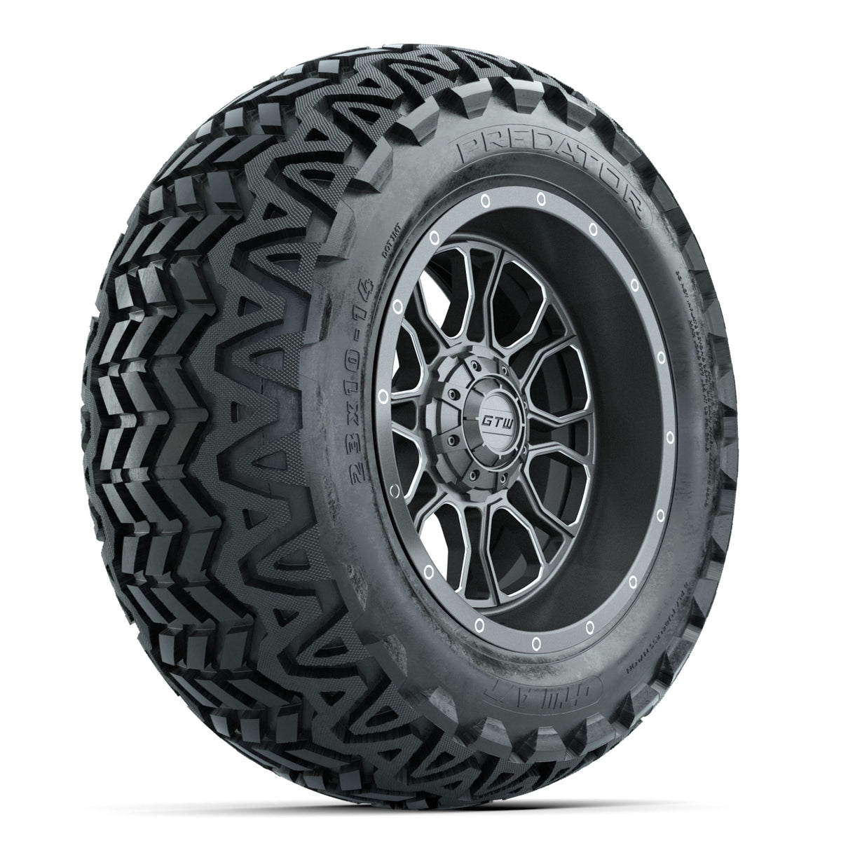 GTW Volt Gunmetal/Machined 14" Wheels with 23x10-14 Predator All-Terrain Tires Full Set