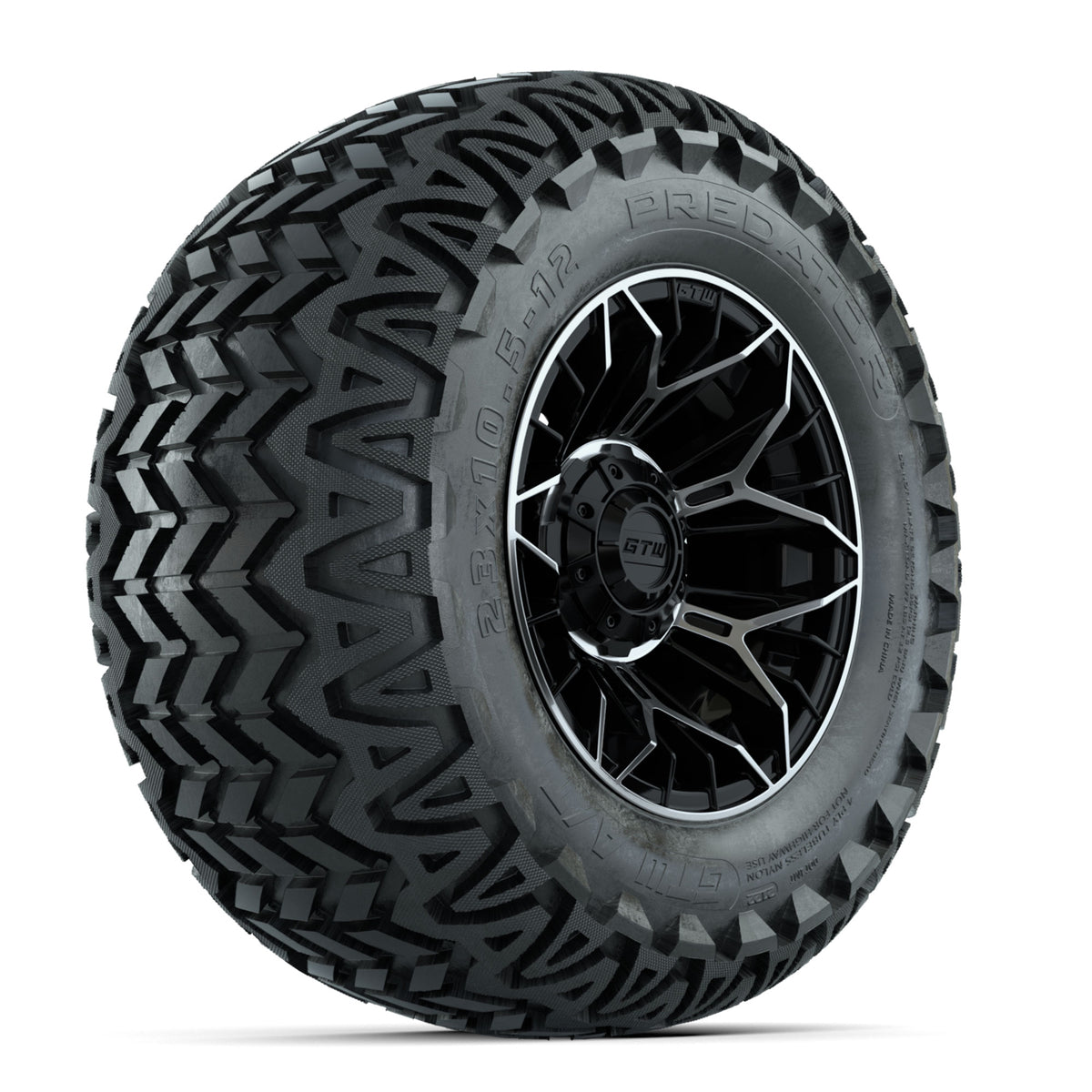 Set of (4) 12" GTW® Stellar Machined & Black Wheels with 23x10.5-12 Predator All-Terrain Tires