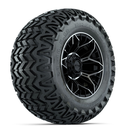 Set of (4) 12" GTW® Stellar Machined & Black Wheels with 23x10.5-12 Predator All-Terrain Tires