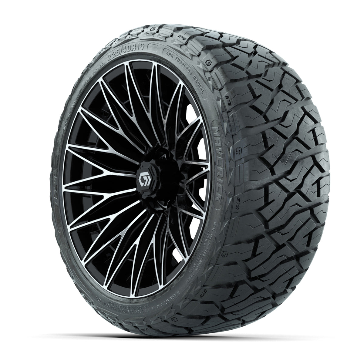 GTW 16" Blur Black/Machined Golf Cart Wheels & 225/40-R16 Maverick Street Tires