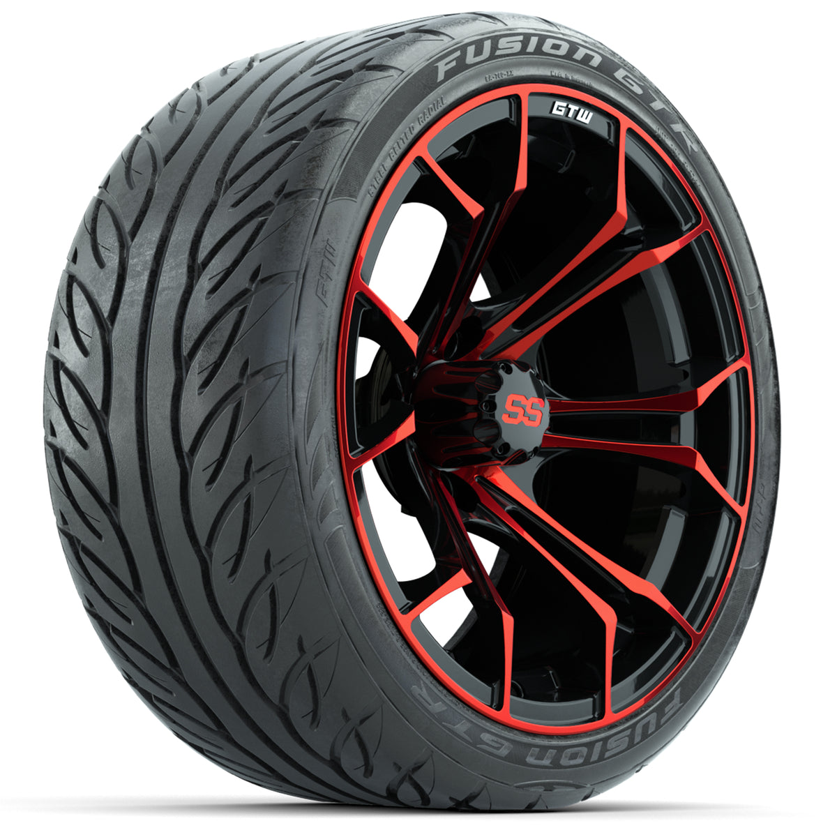 GTW Spyder Red/Black 15" Wheels with 215/40-R15 Fusion GTR Street Tires Full Set