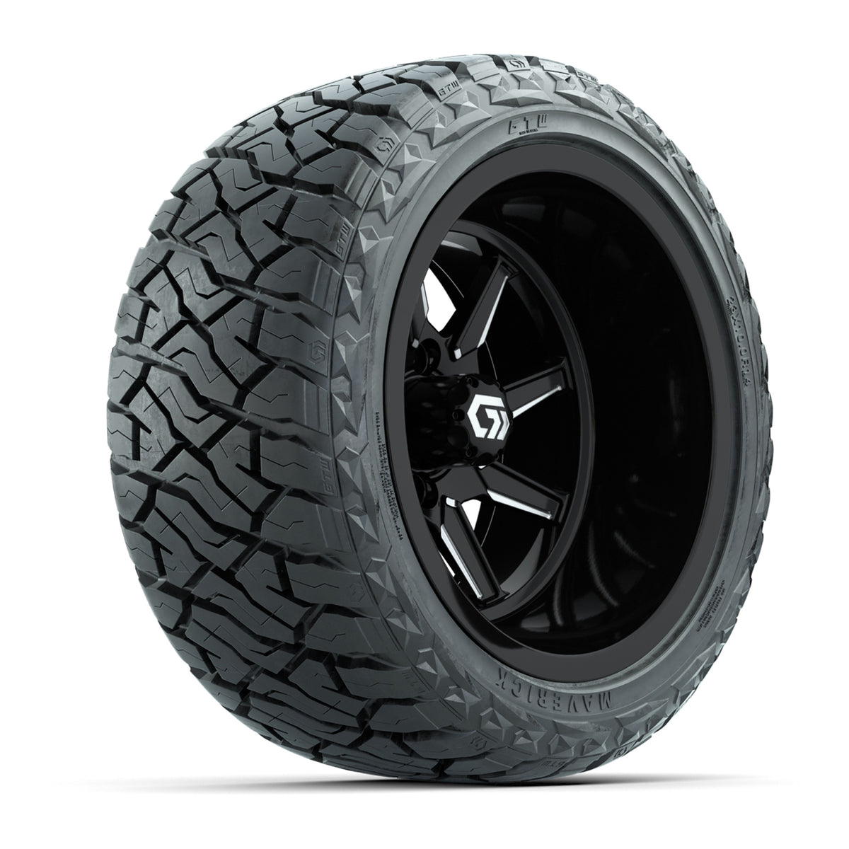 GTW Reaper Black & Machined 14" Golf Cart Wheels & 23X10-R14 Maverick Steel Belted Radial A/T Tires – Set of 4