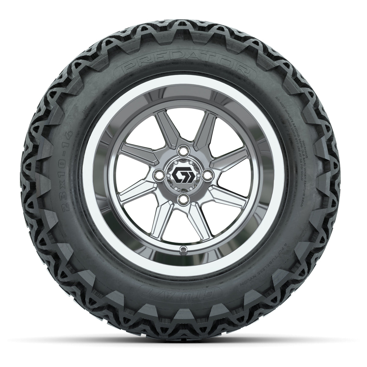 GTW Reaper Chrome 14" Golf Cart Wheels & 23X10-14 Predator A/T Tires – Set of 4