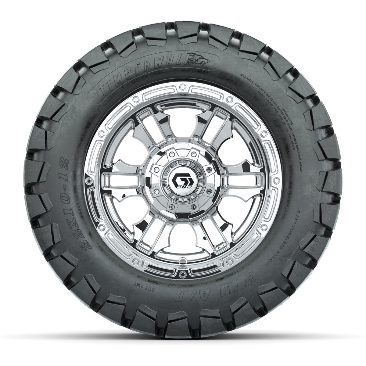 GTW® Shogun Chrome 12 in Wheels with 22x10-12 Timberwolf All-Terrain Tires Full Set