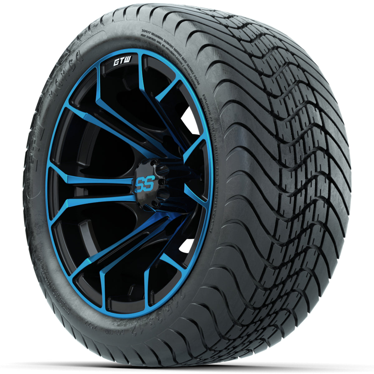 GTW Spyder Blue/Black 12" Wheels with 215/35-12 GTW Mamba Street Tires Full Set