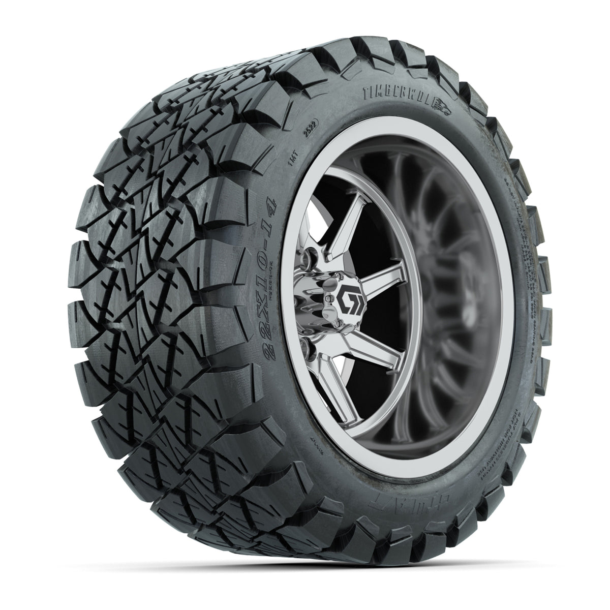GTW Reaper Chrome 14" Golf Cart Wheels & 22X10-14 Timberwolf A/T Tires – Set of 4
