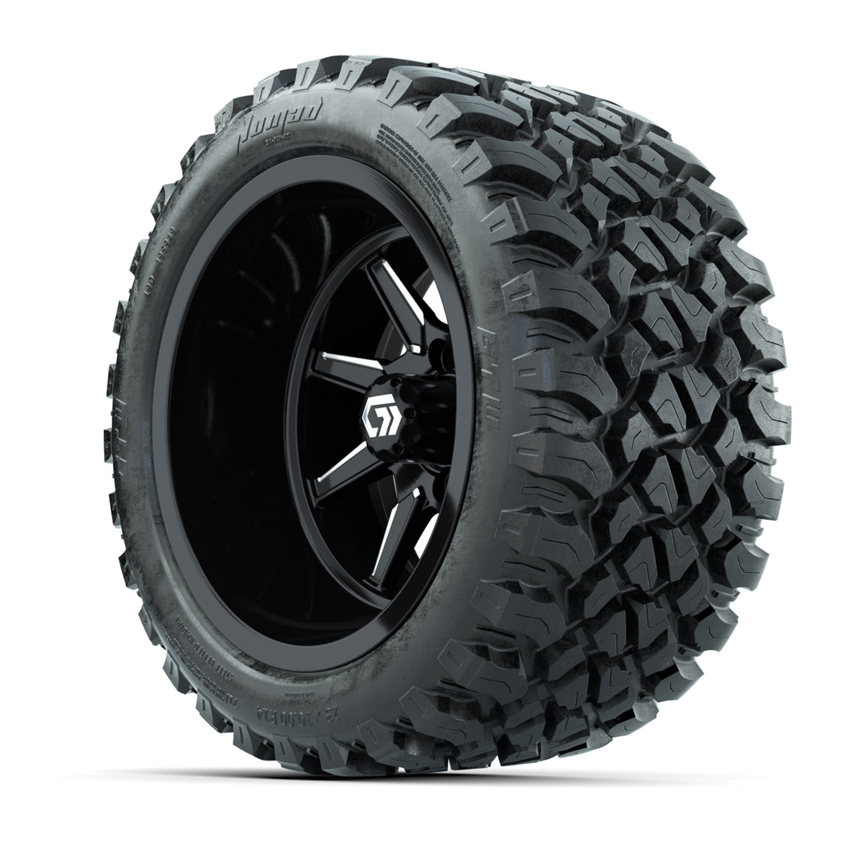 GTW Reaper Black & Machined 14" Golf Cart Wheels & 23X10-R14 Nomad Steel Belted Radial A/T Tires – Set of 4