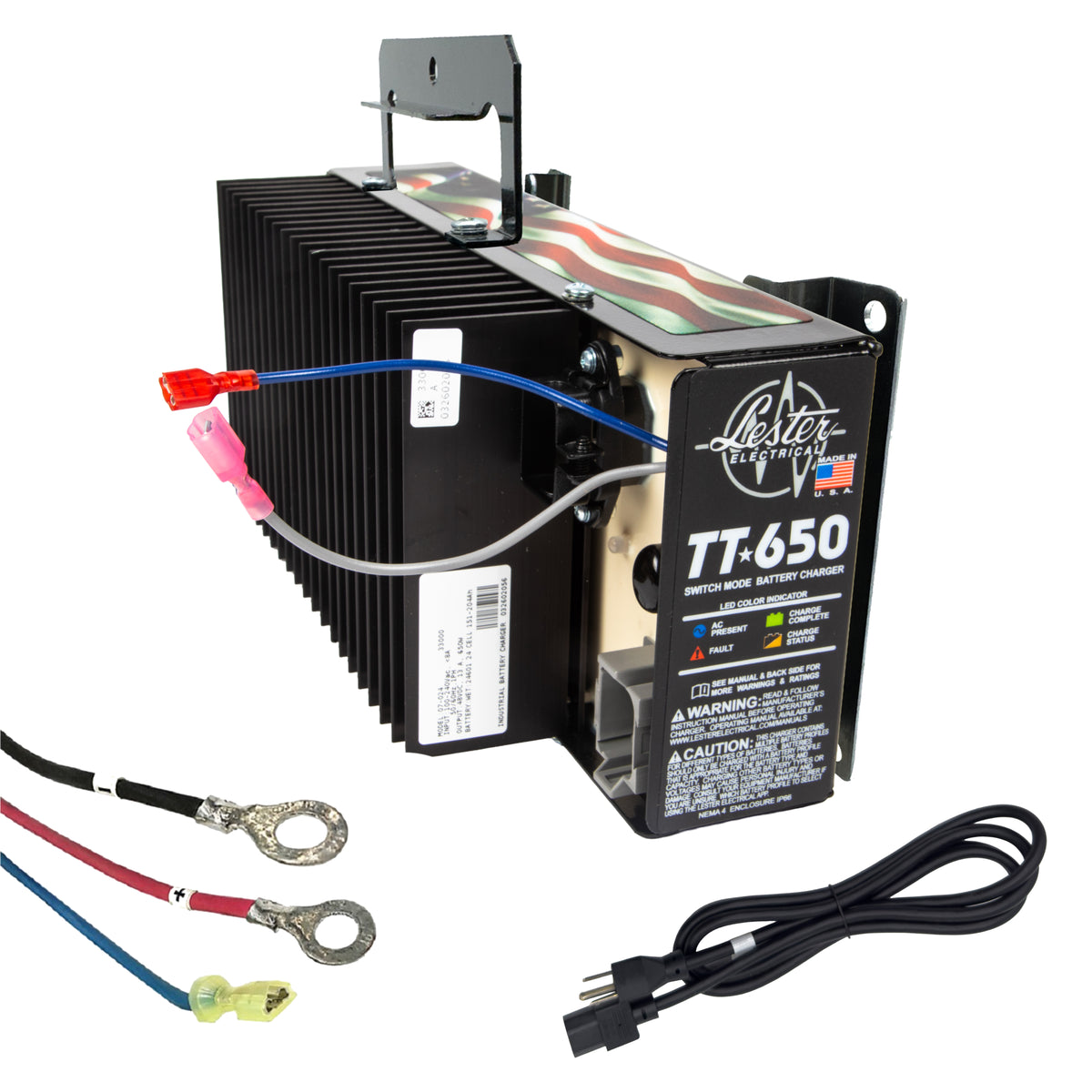 Lester TT-650W 48V Battery Charger with Ring Terminal Cord