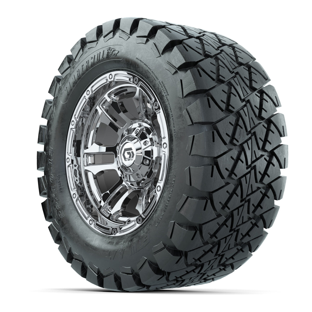 GTW® Shogun Chrome 12 in Wheels with 22x10-12 Timberwolf All-Terrain Tires Full Set