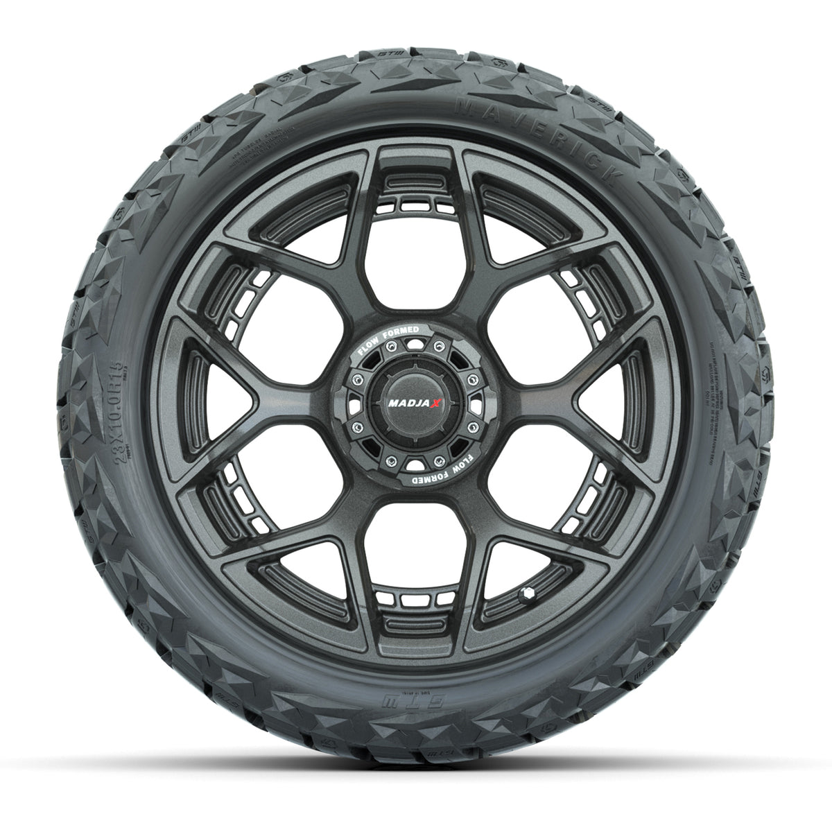 GTW MadJax® Flow Form Evolution Gunmetal 15" Wheels with 23x10.00-R15 Maverick All-Terrain Tires – Full Set