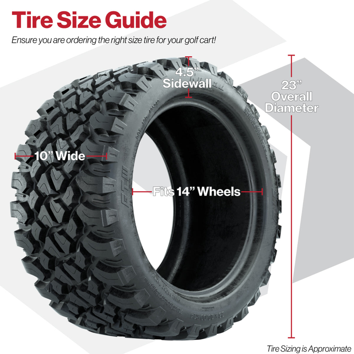 GTW Reaper Gloss Black 14" Golf Cart Wheels & 23X10-R14 Nomad Steel Belted Radial A/T Tires – Set of 4