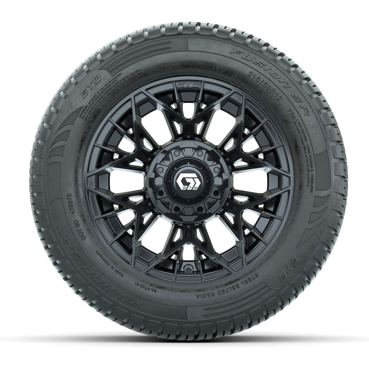 Set of (4) 12" GTW® Stellar Black Wheels with 215/50-R12 Fusion S/R Street Tires