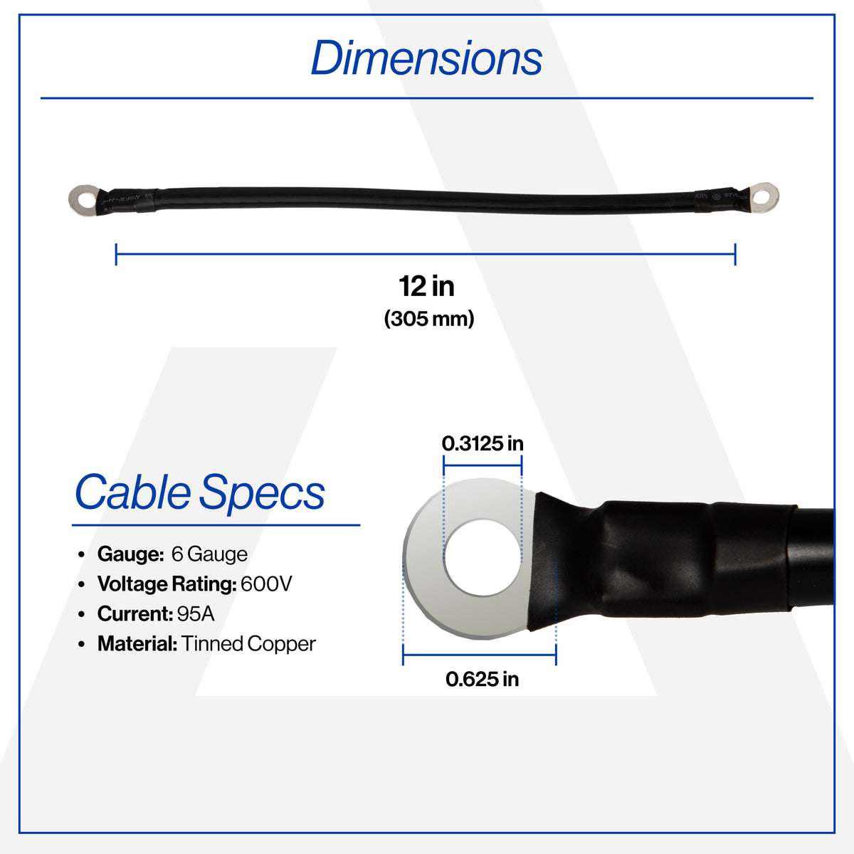 12 Inch 6-Gauge Black Battery Cable