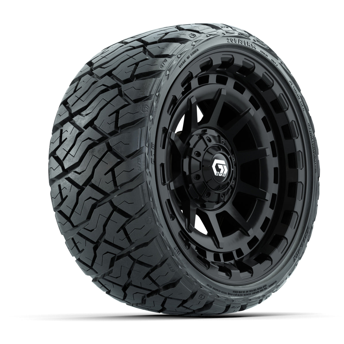 GTW Barricade Gloss Black 14" Wheels with 205/35-R14 Maverick Low-Profile All-Terrain Tires – Full Set