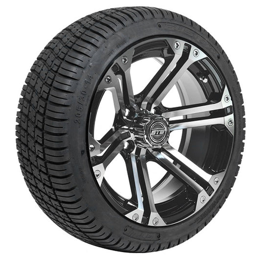 GTW Specter 14" Black & Machined Wheels with 18" Fusion DOT Street Tires — Set of 4