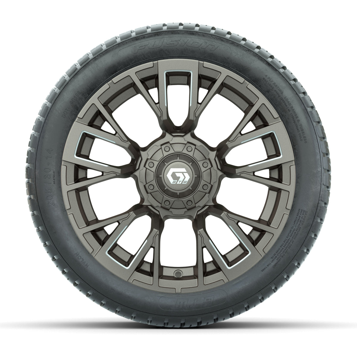GTW® Vandal Satin Bronze/Machined 14 in Wheels with 205/30-14 Fusion Street Tires Full Set