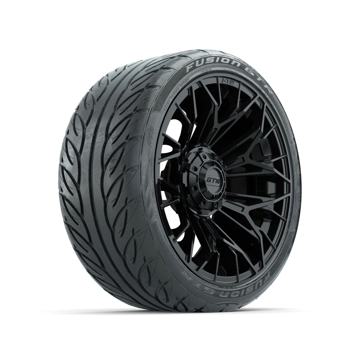 GTW® Stellar Matte Black 15" Golf Cart Wheels with 215/40-R15 Fusion GTR Street Tires – Set of 4