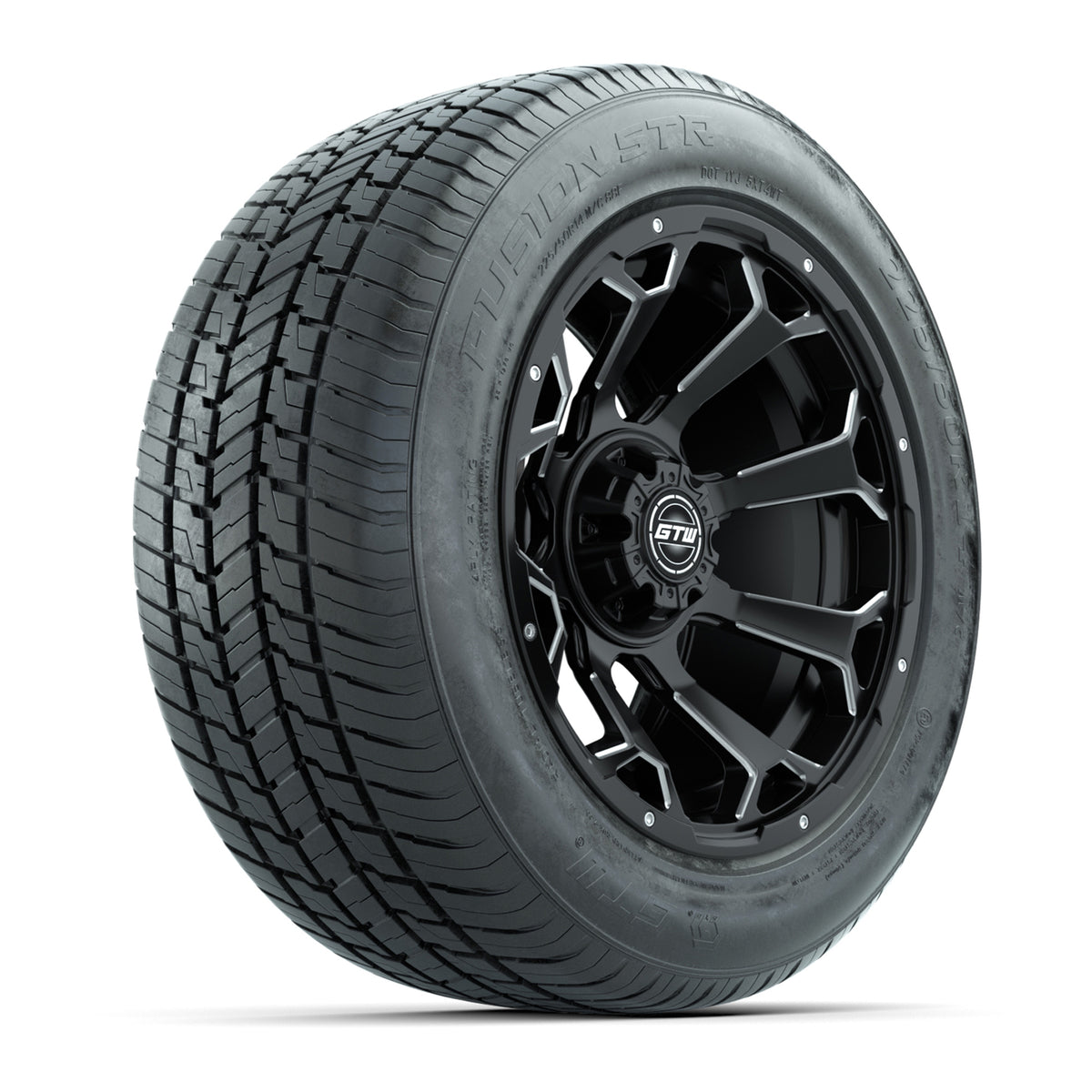 GTW® Raven Matte Black and Ball Milled 14" Wheels with 225/50-R14 Fusion STR DOT Approved Street Tires - Full Set