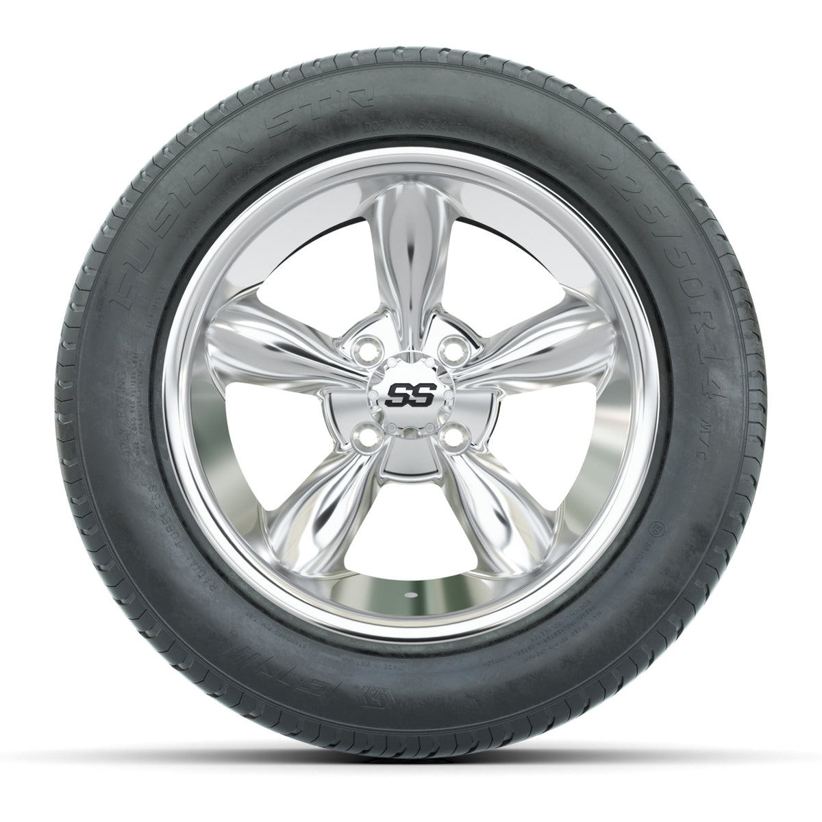 GTW® Godfather Chrome 14" Wheels with 225/50-R14 Fusion STR DOT Approved Street Tires - Full Set