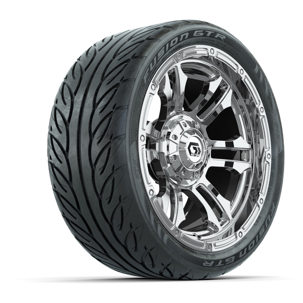 GTW® Shogun Chrome 14 in Wheels with 205/40-R14 Fusion GTR Steel Belted Street Tires Full Set