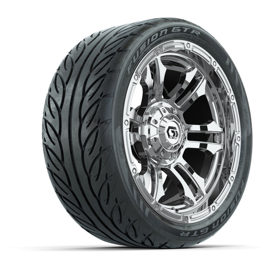 GTW® Shogun Chrome 14 in Wheels with 205/40-R14 Fusion GTR Steel Belted Street Tires Full Set