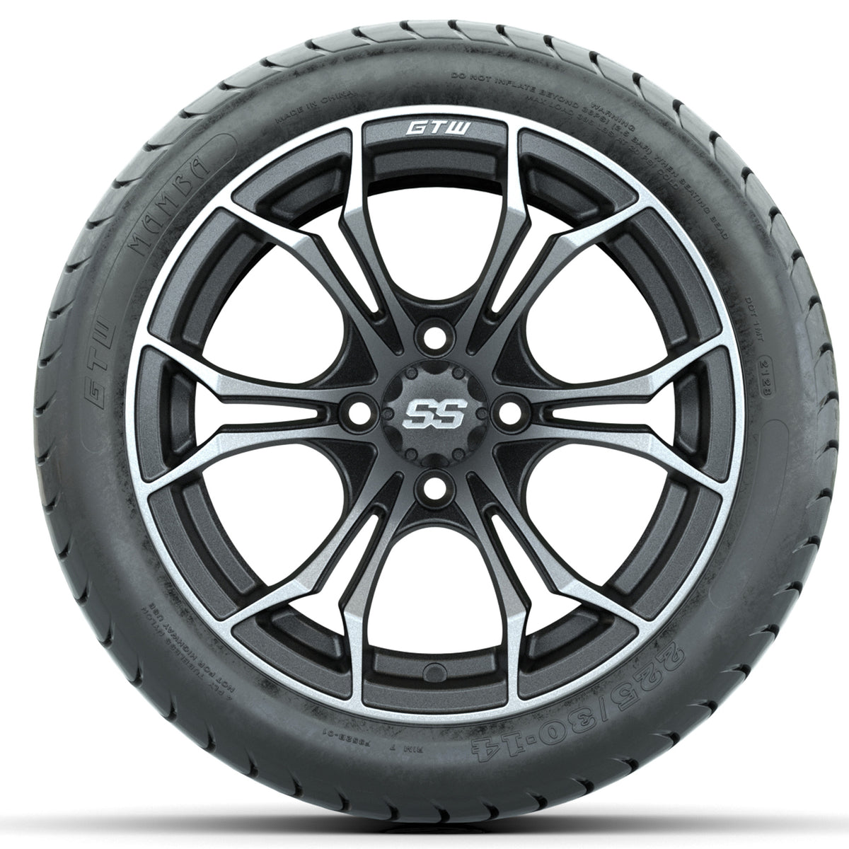 GTW Spyder Matte Grey 14" Wheels with 225/30-14 Mamba Street Tires Full Set