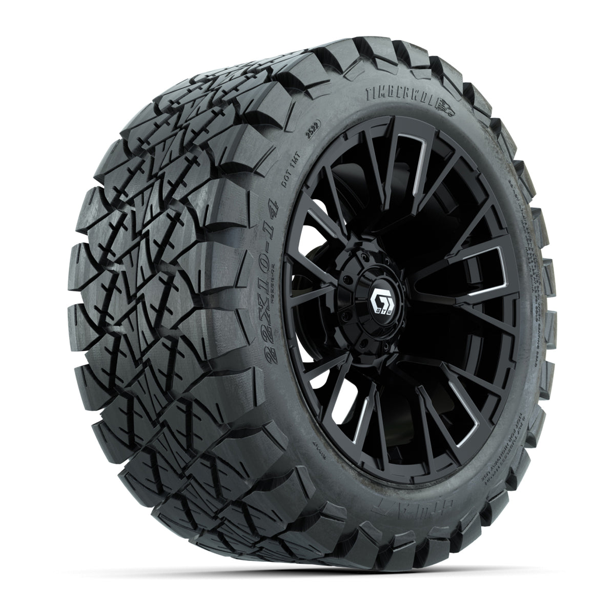 GTW® Vandal Matte Black/Machined 14 in Wheels with 22x10-14 Timberwolf All-Terrain Tires Full Set