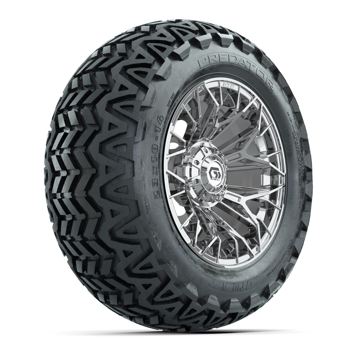 Set of (4) 14" GTW® Stellar Chrome Wheels with 23x10-14 Predator All-Terrain Tires