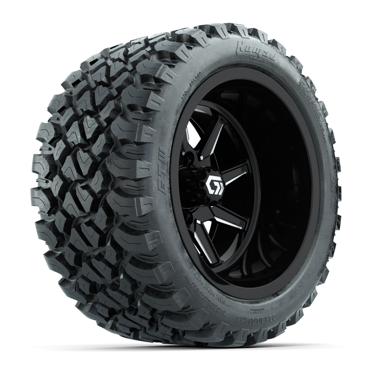 GTW Reaper Black & Machined 14" Golf Cart Wheels & 23X10-R14 Nomad Steel Belted Radial A/T Tires – Set of 4