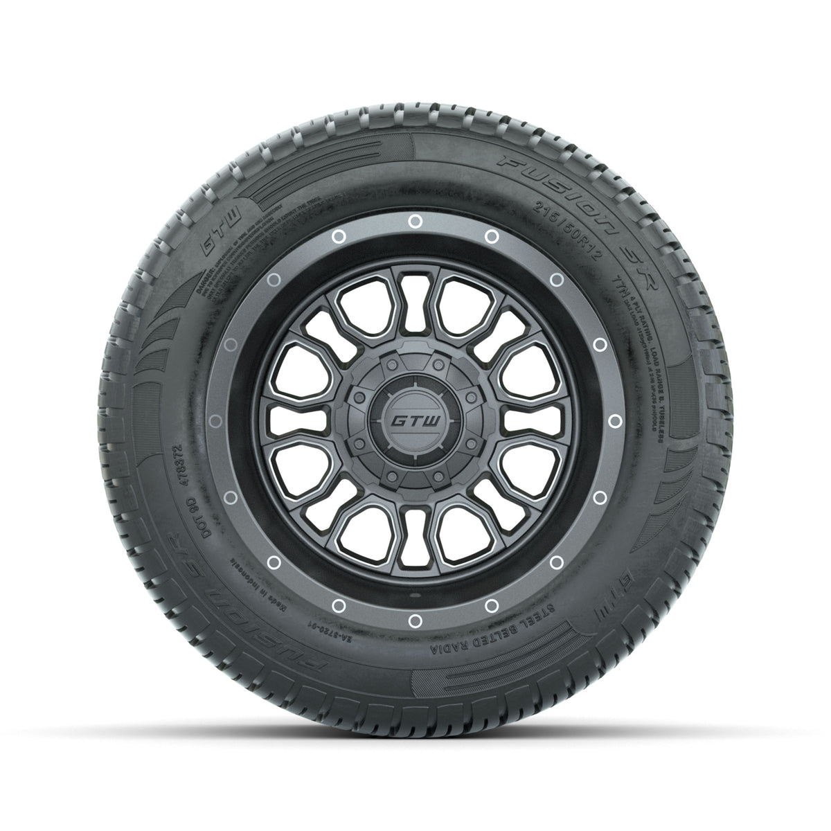 GTW Volt Gunmetal/Machined 12" Wheels with 215/50-R12 Fusion S/R Street Tires - Full Set