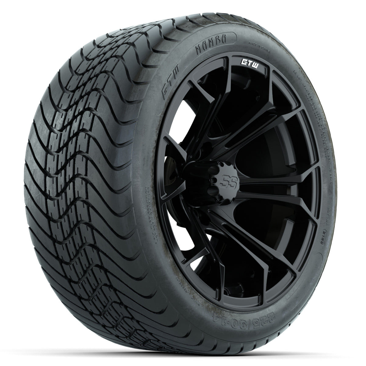 GTW Spyder Matte Black 14" Wheels with 225/30-14 Mamba Street Tires Full Set