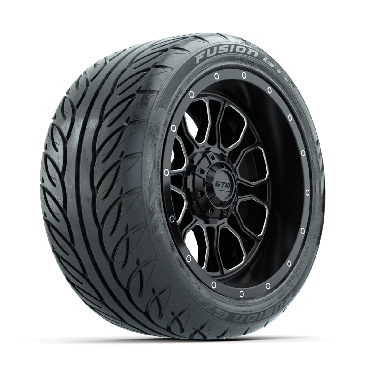 GTW Volt Machined/Black 14 in Wheels with 225/40-R14 Fusion GTR Street Tires Full Set