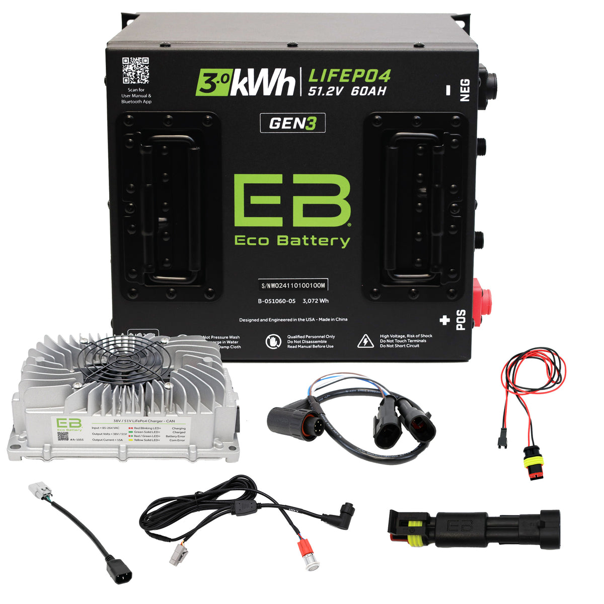 Eco Battery 51V 60Ah Lithium Golf Cart Battery Bundle - Advanced EV Advent 2022-2024 Gen3