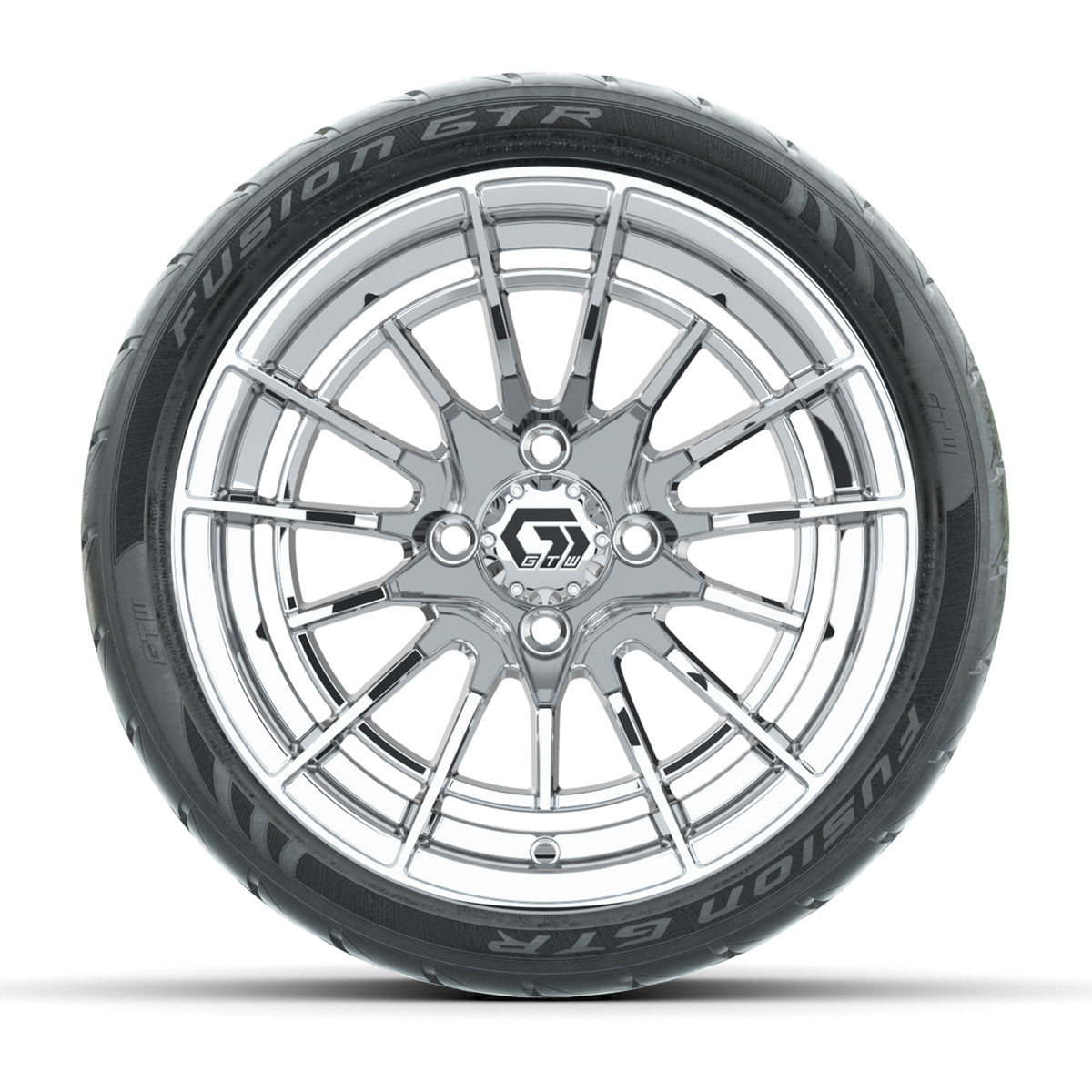 GTW® Boost Chrome 14 in Wheels with 205/40-R14 Fusion GTR Steel Belted Street Tires Full Set