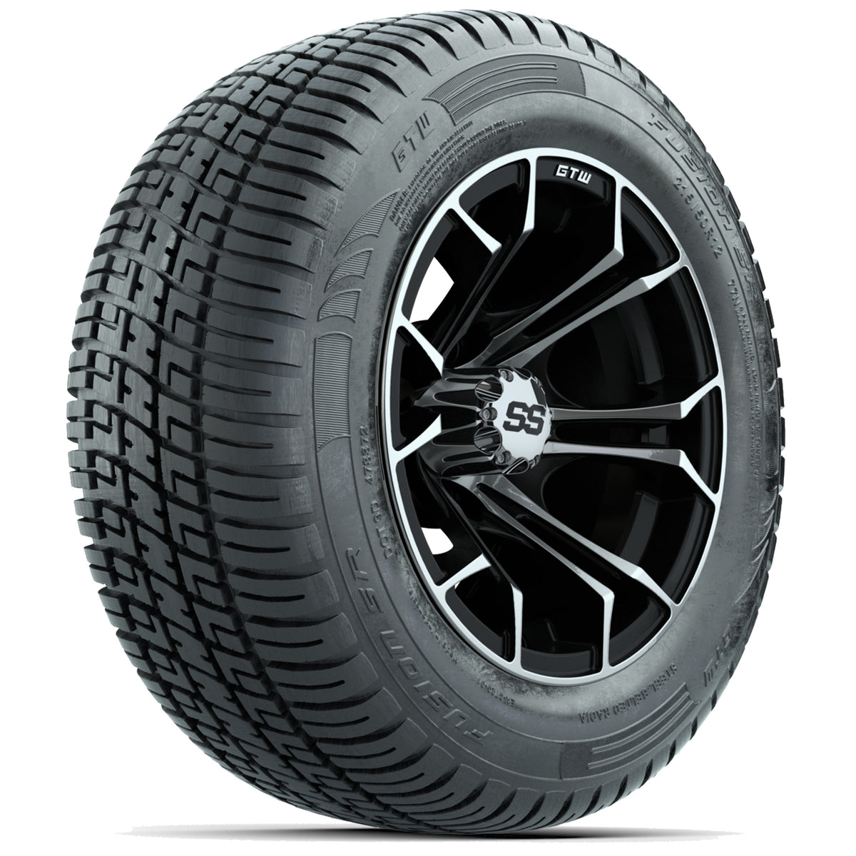 GTW Spyder Machined/Black 12" Wheels with 215/50-R12 Fusion S/R Street Tires Full Set