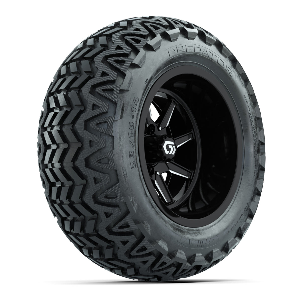 GTW Reaper Black & Machined 14" Golf Cart Wheels & 23X10-14 Predator A/T Tires – Set of 4