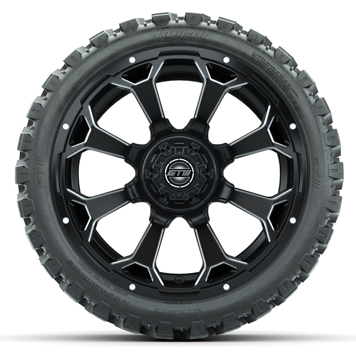 GTW Raven Matte Black 15" Wheels with 23x10-R15 Nomad All-Terrain Tires - Set of 4