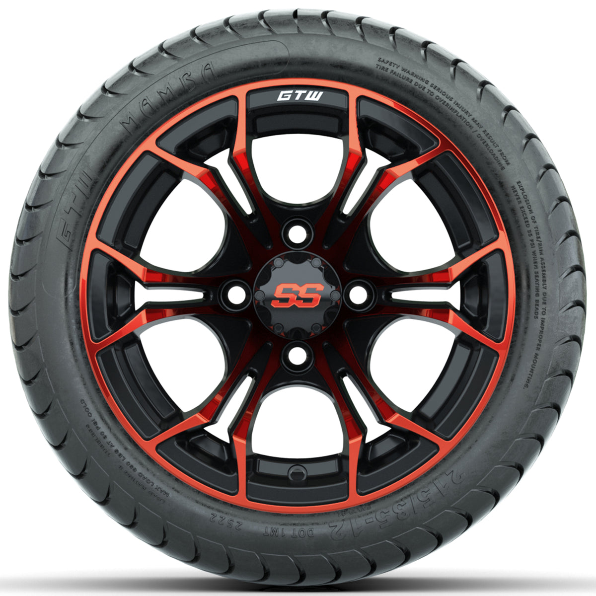 GTW Spyder Red/Black 12" Wheels with 215/35-12 GTW Mamba Street Tires Full Set