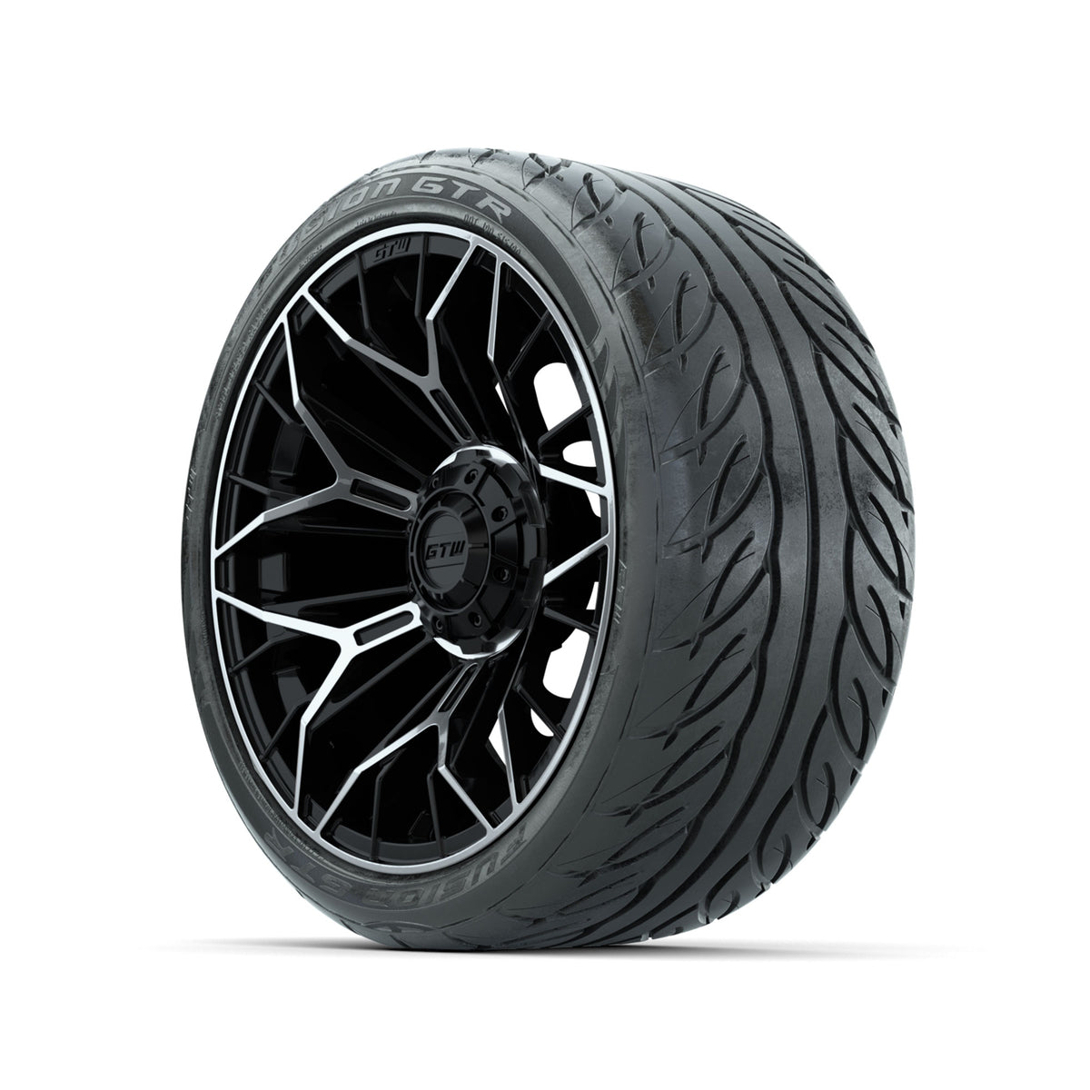 15" GTW® Stellar Machined & Black Wheels with 215/40-R15 Fusion GTR Street Tire-Set of 4