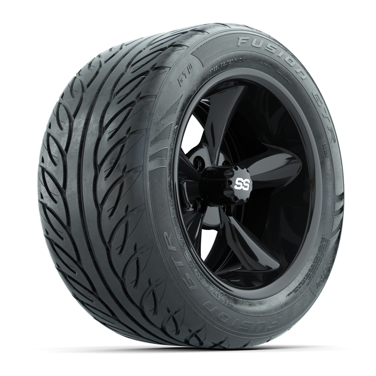14" GTW® Godfather Black Golf Cart Wheels & 255/45-R14 Fusion GTR Radial Street Tires (Set of 4)