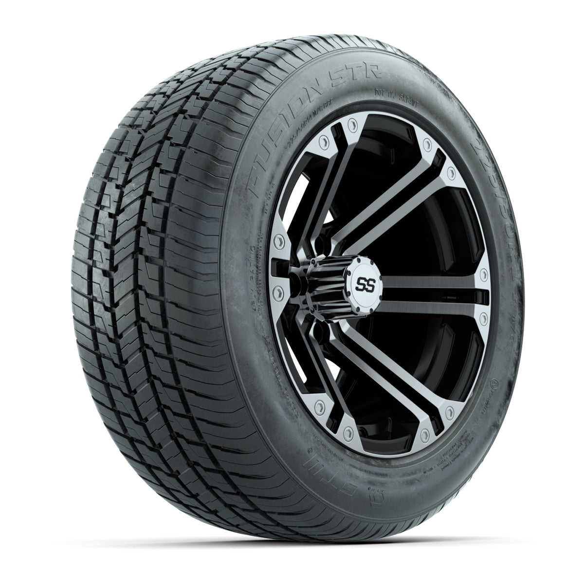 GTW® Specter Black and Machined 14" Wheels with 225/50-R14 Fusion STR DOT Approved Street Tires - Full Set