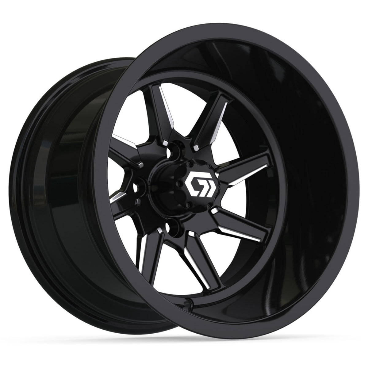 GTW® Reaper Black & Machined 14" Golf Cart Wheel - Single | Deep Dish
