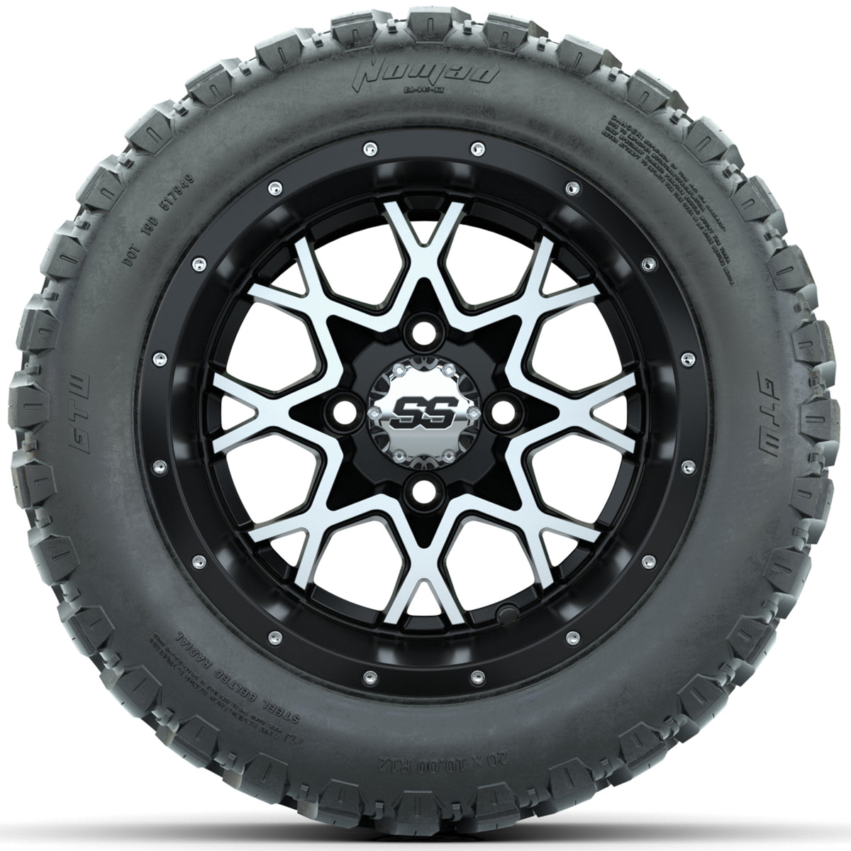 Set of (4) 12" GTW Vortex Wheels with 20x10-R12 GTW Nomad All-Terrain Tires